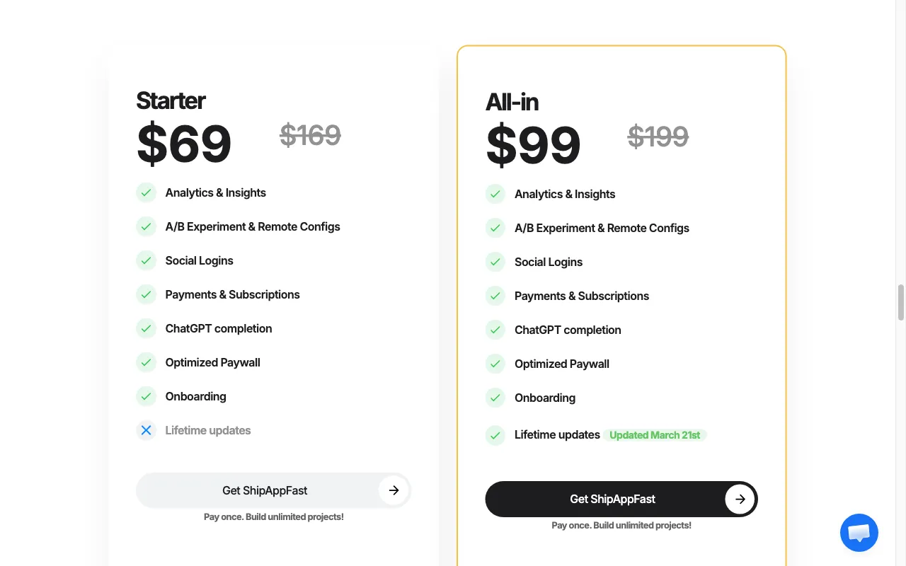 ShipAppFast — pricing page