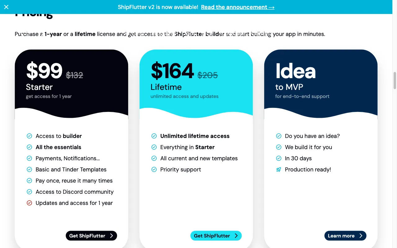ShipFlutter — pricing page