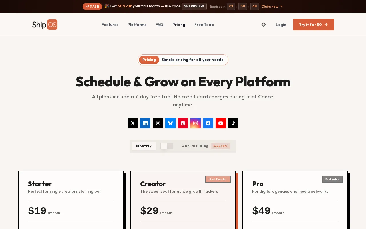 ShipOS — pricing page