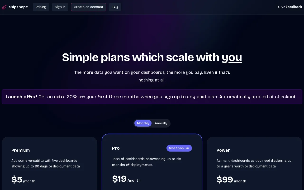 Shipshape — pricing page