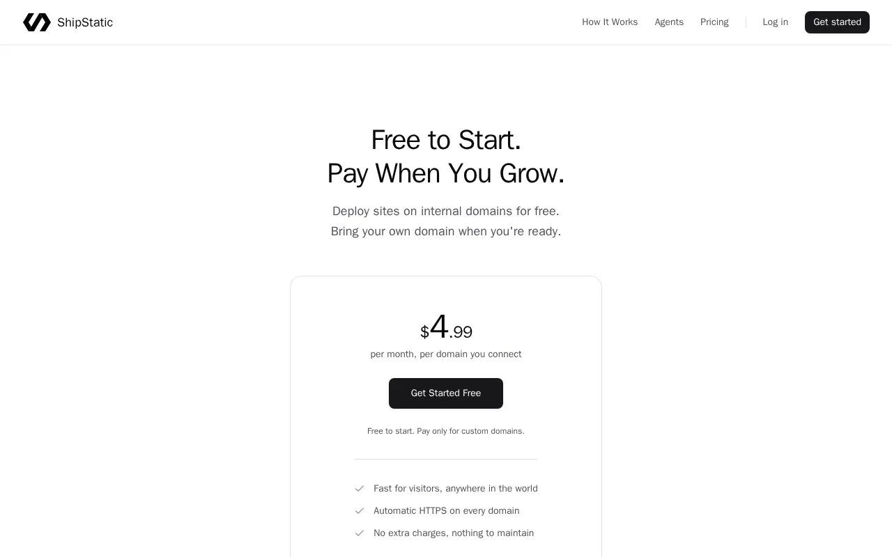 Shipstatic — pricing page