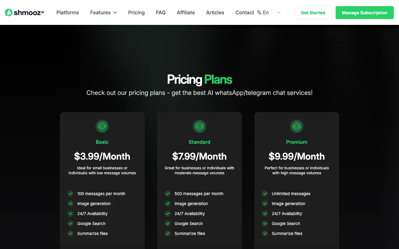 Shmooz AI — pricing page