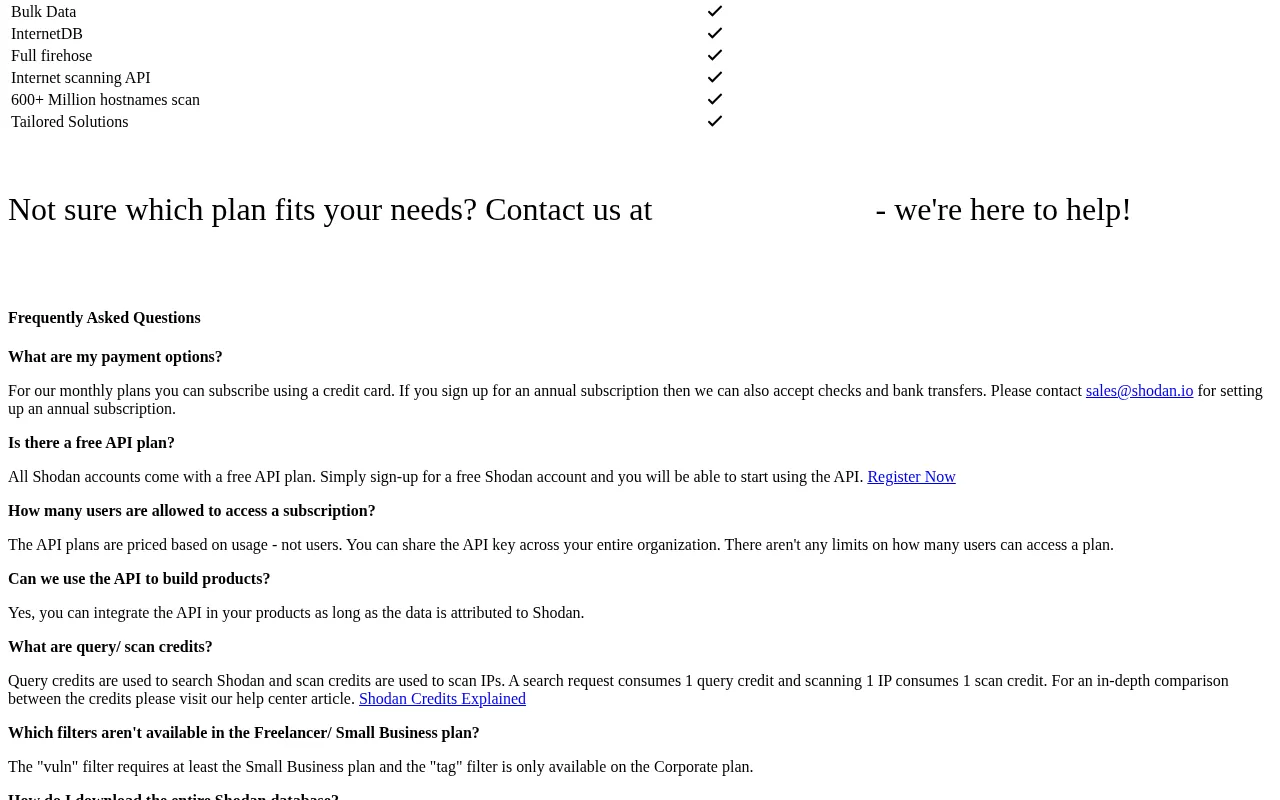 Shodan — pricing page