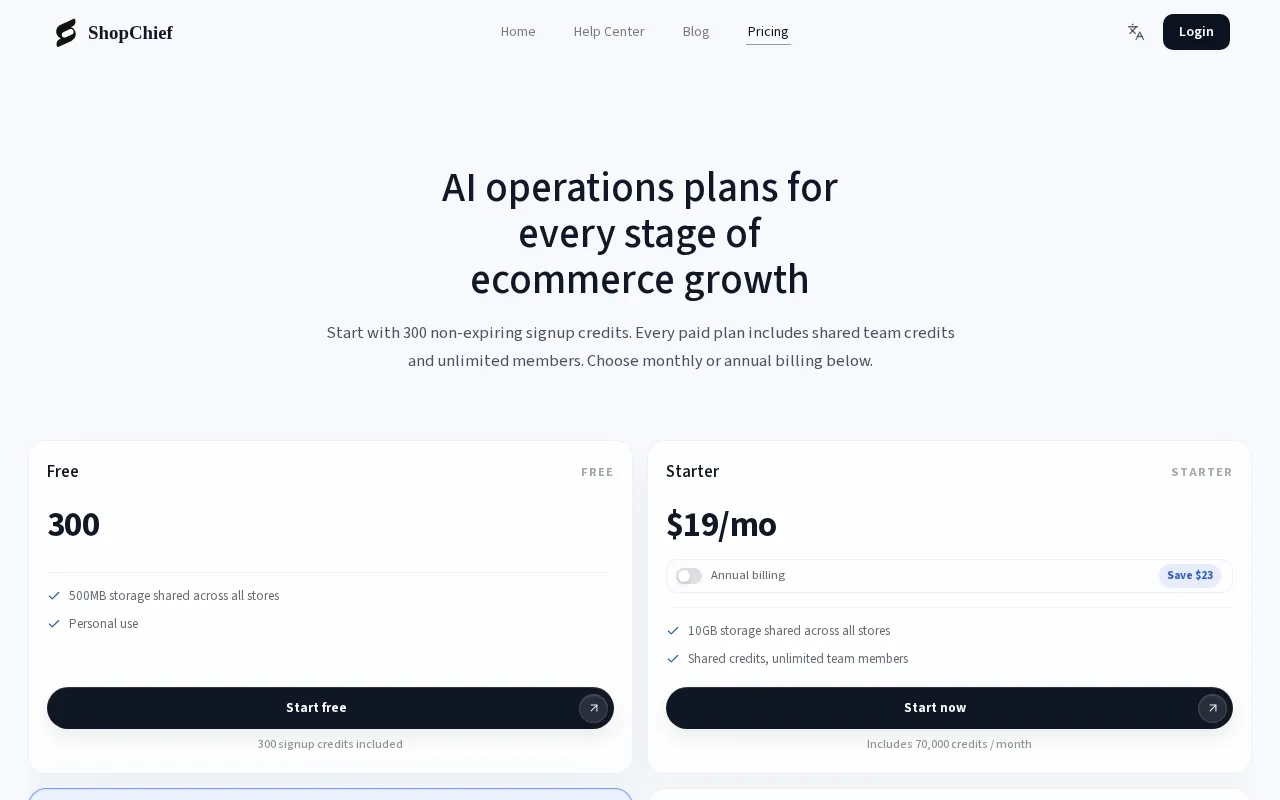 ShopChief — pricing page
