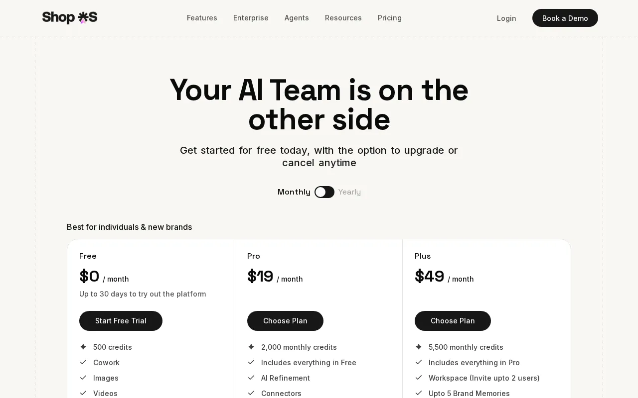 ShopOS — pricing page