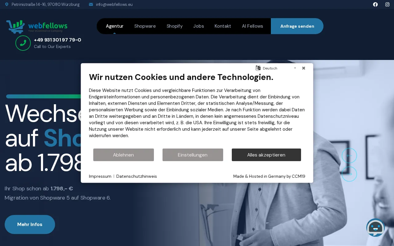 Shopware, Shopify Agentur webellows - Würzburg — preview screenshot