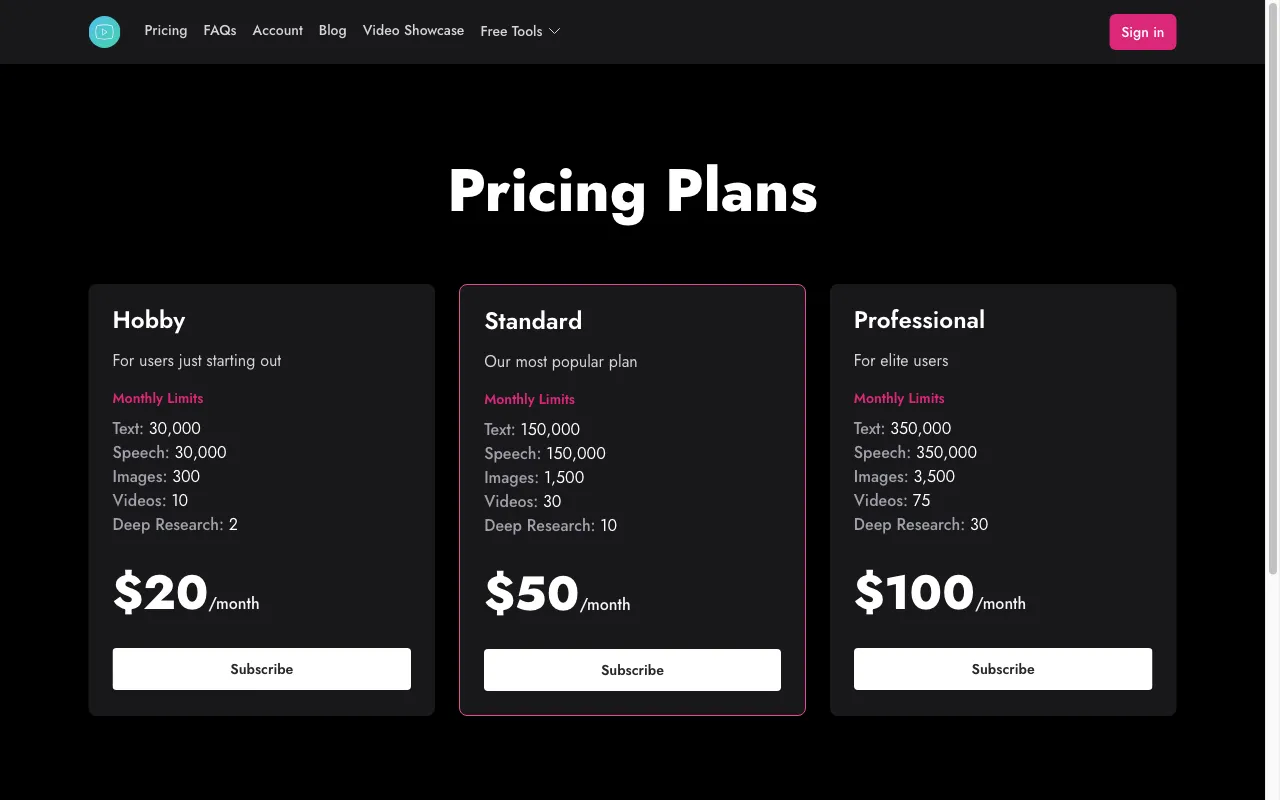 Short Generator — pricing page