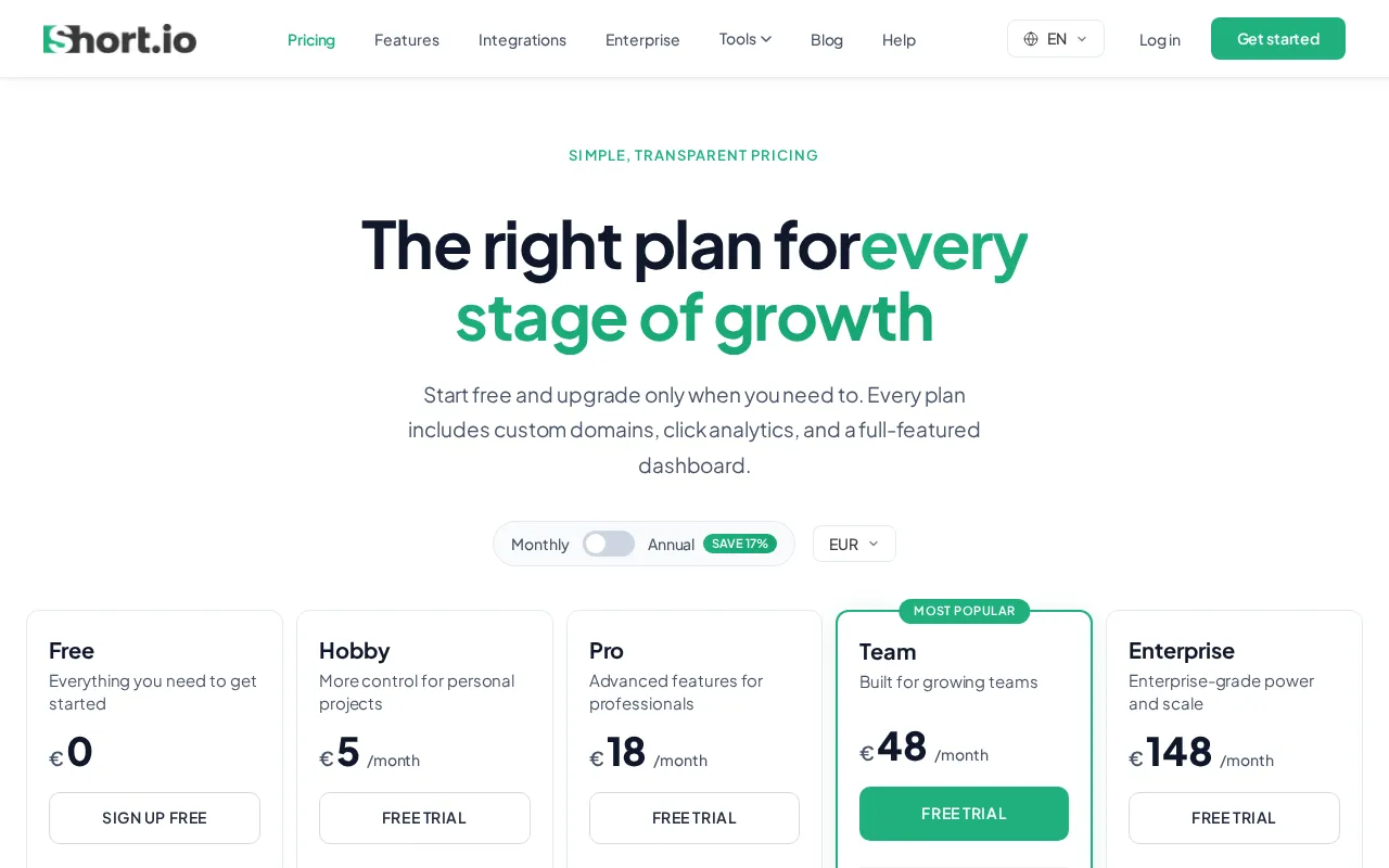 Short — pricing page