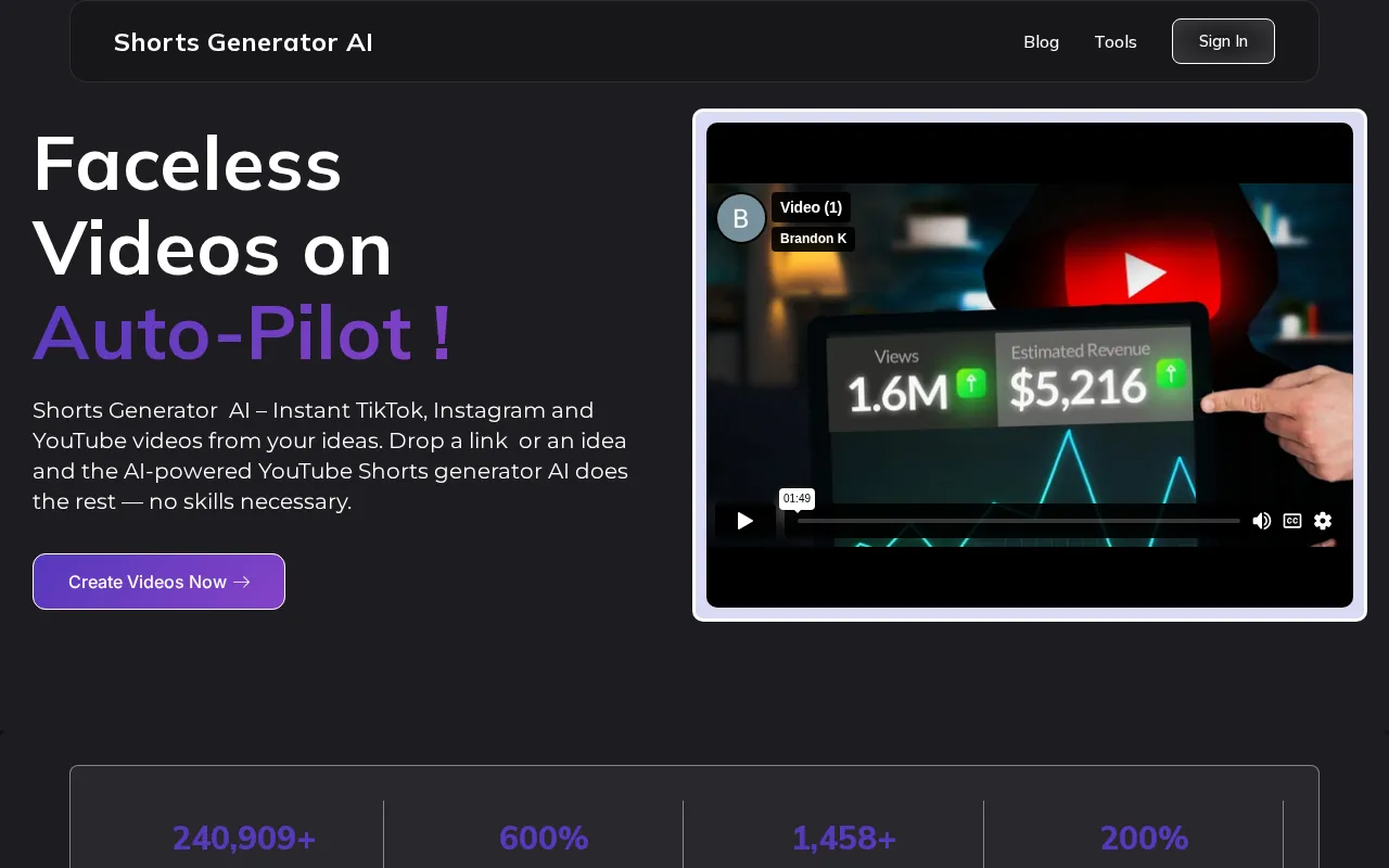 Shorts Generator — preview screenshot