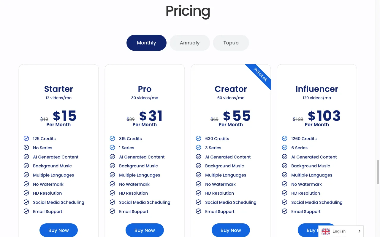 ShortsNinja — pricing page
