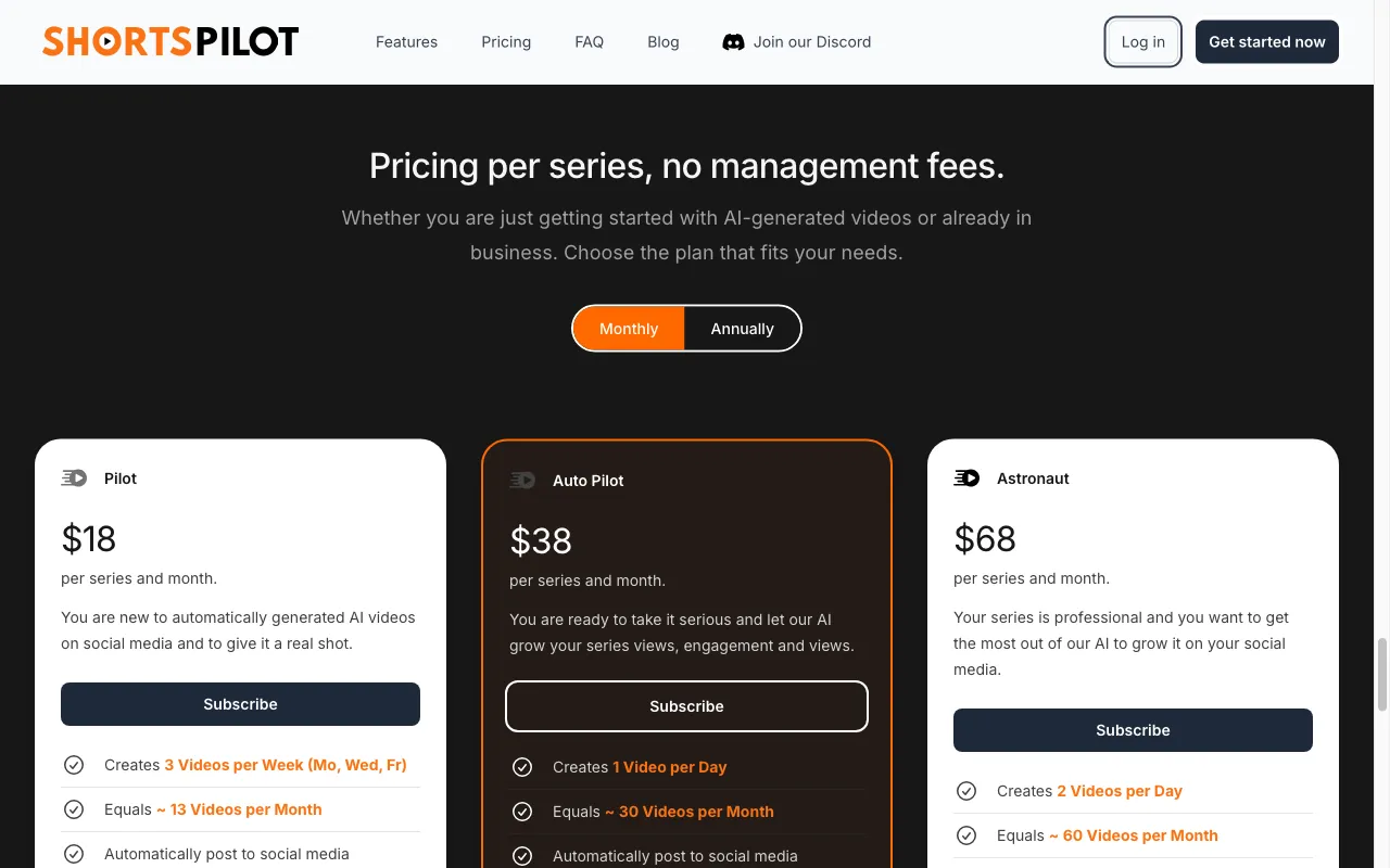 shortspilot.ai — pricing page