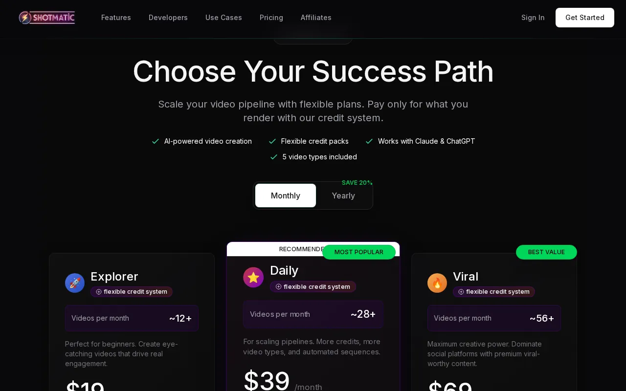 Shotmatic — pricing page