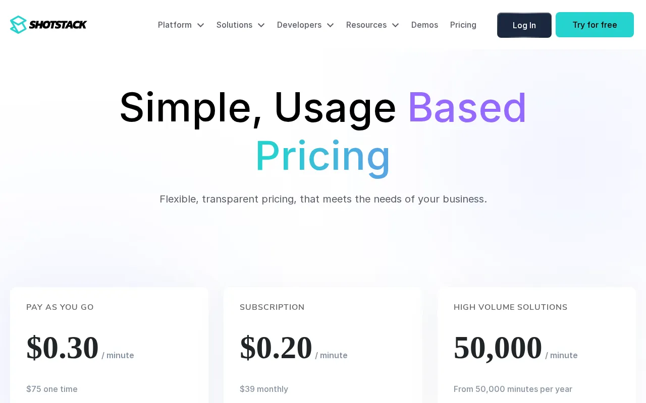 Shotstack — pricing page