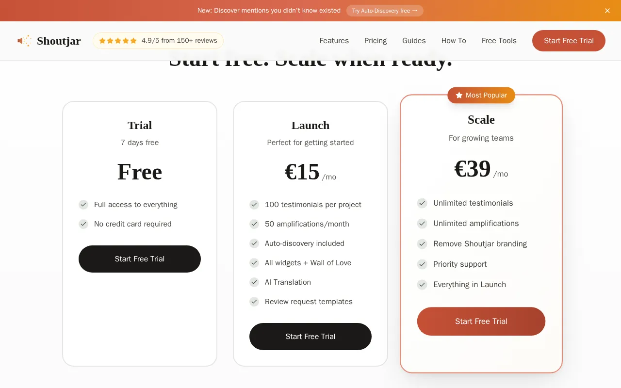 Shoutjar — pricing page
