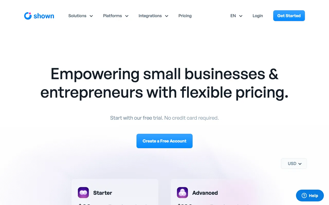 Shown — pricing page