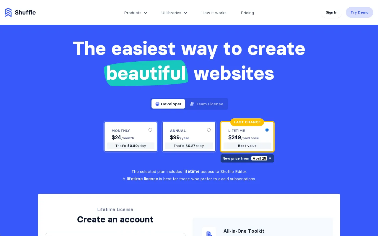 Shuffle — pricing page
