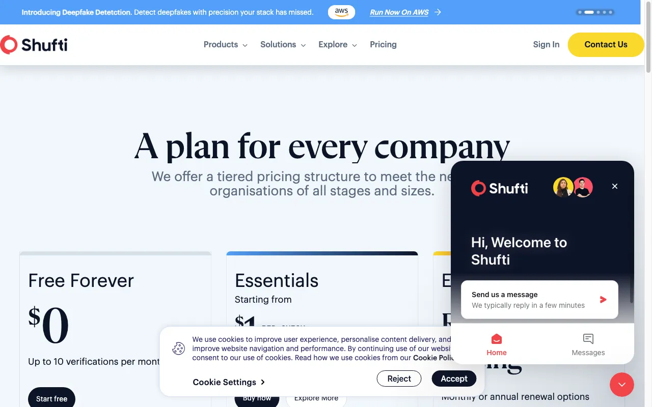 Shufti Pro — pricing page