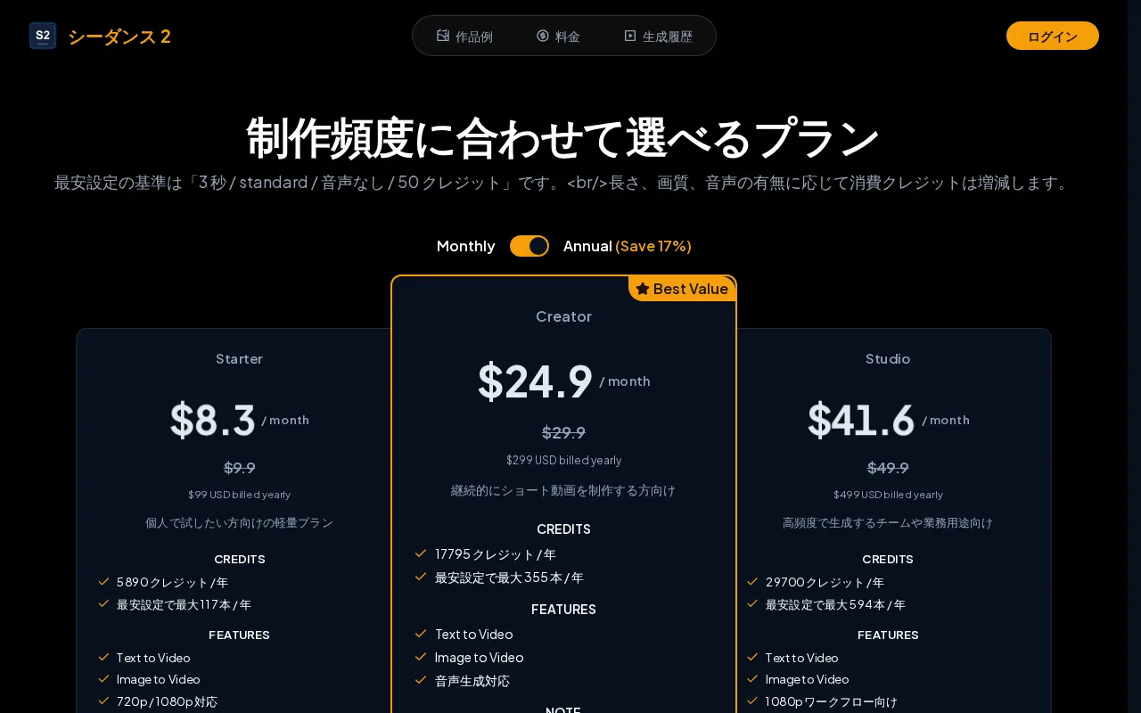 シーダンス 2 — pricing page