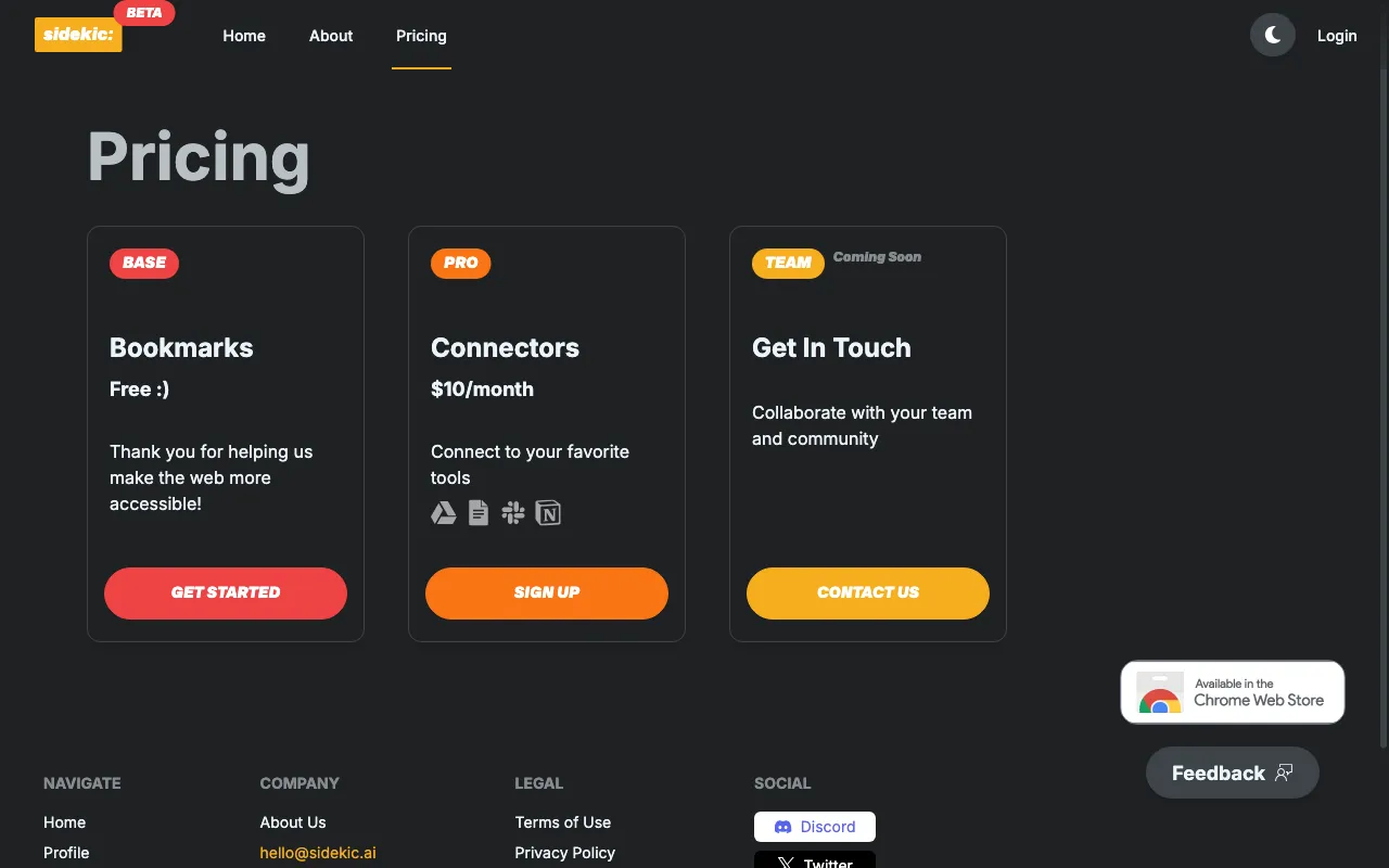 Sidekic AI — pricing page