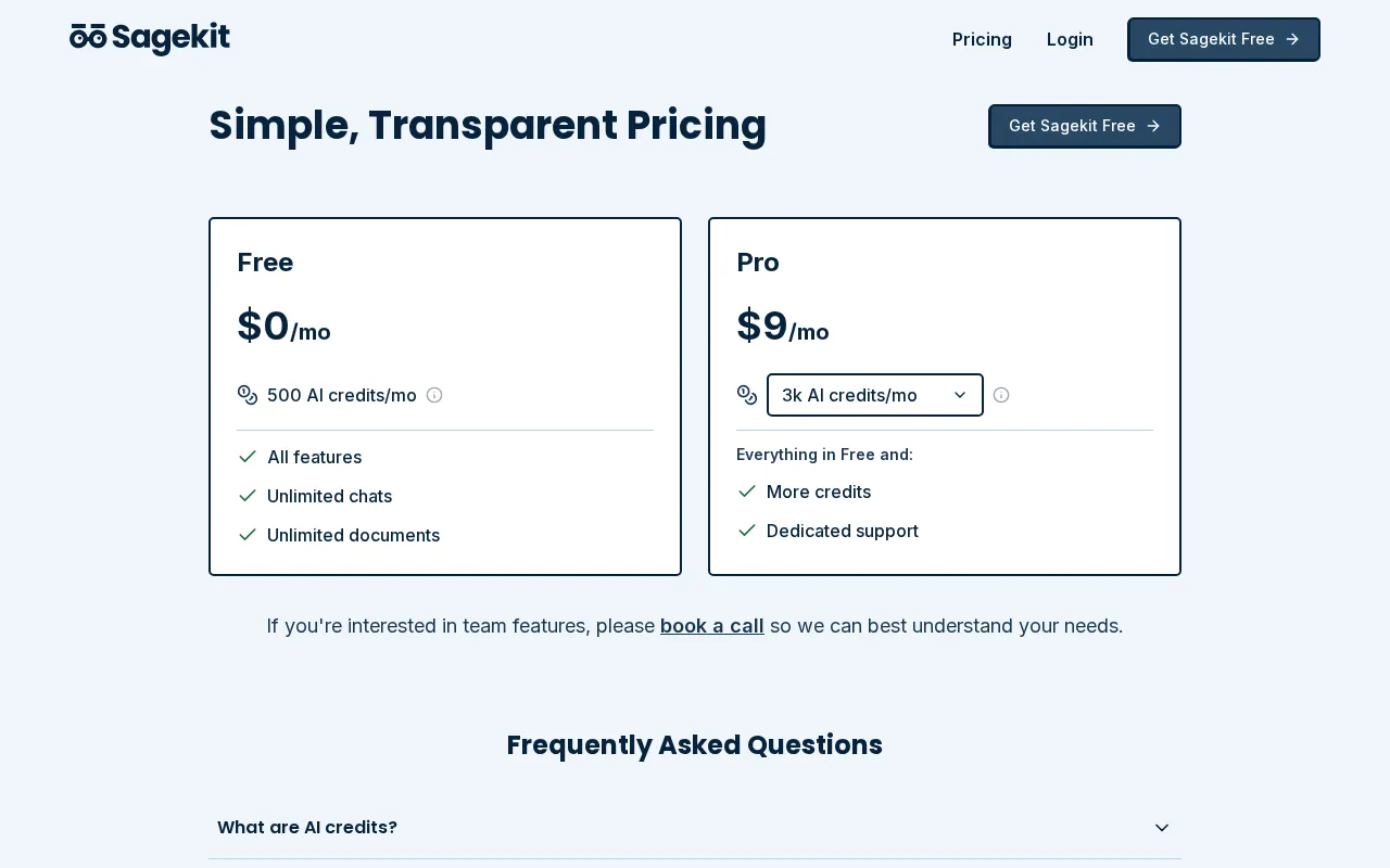 Sagekit — pricing page