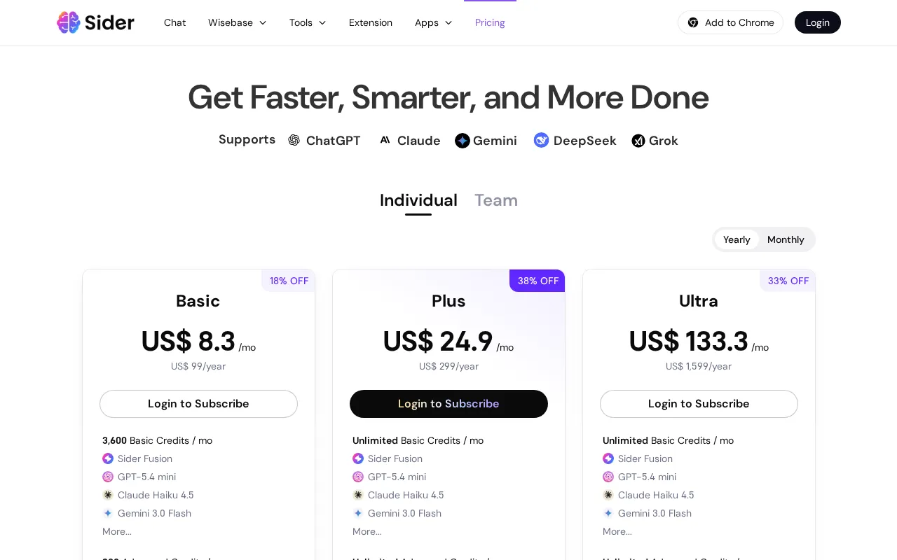 Sider — pricing page