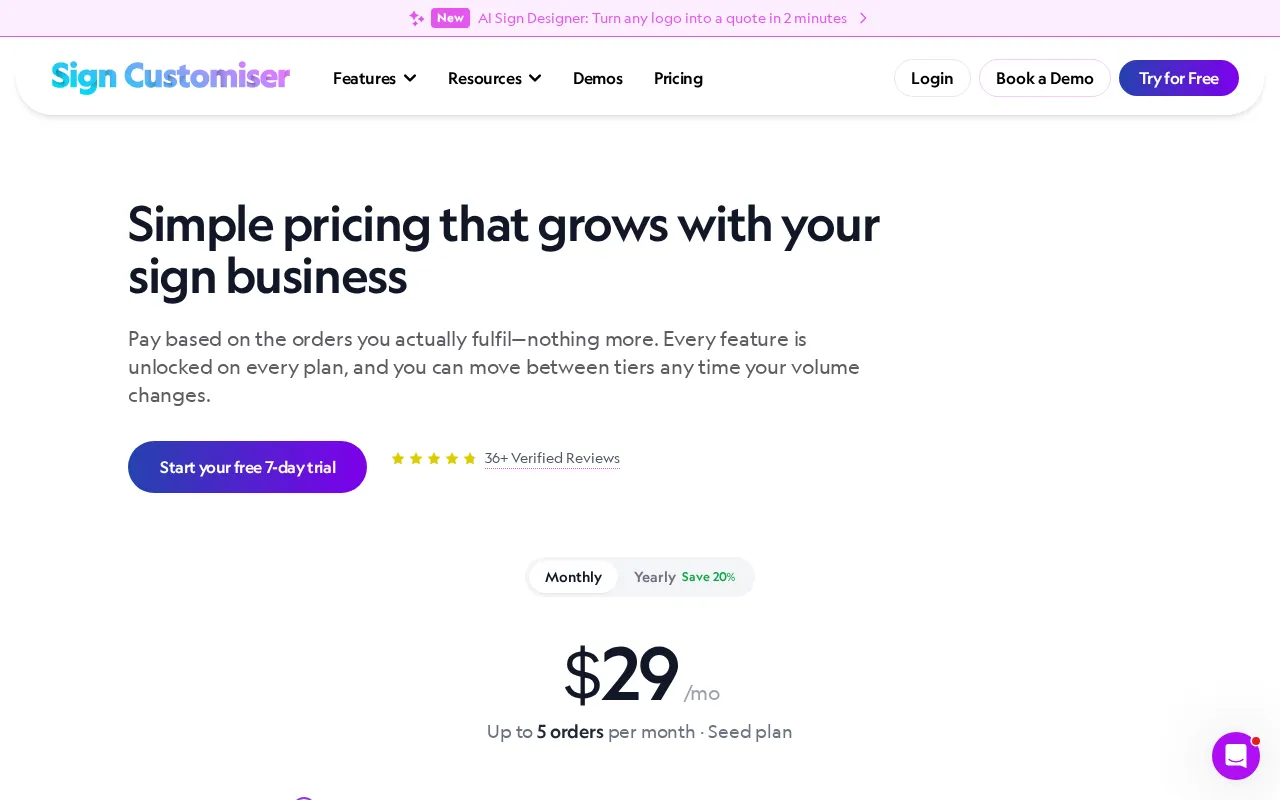 Sign Customiser — pricing page