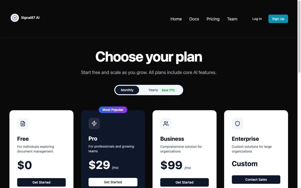 Signal87 AI — pricing page