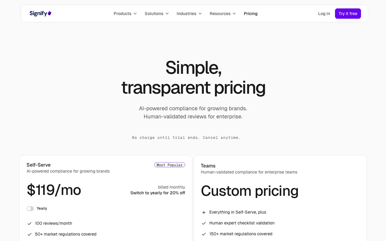 Signify — pricing page