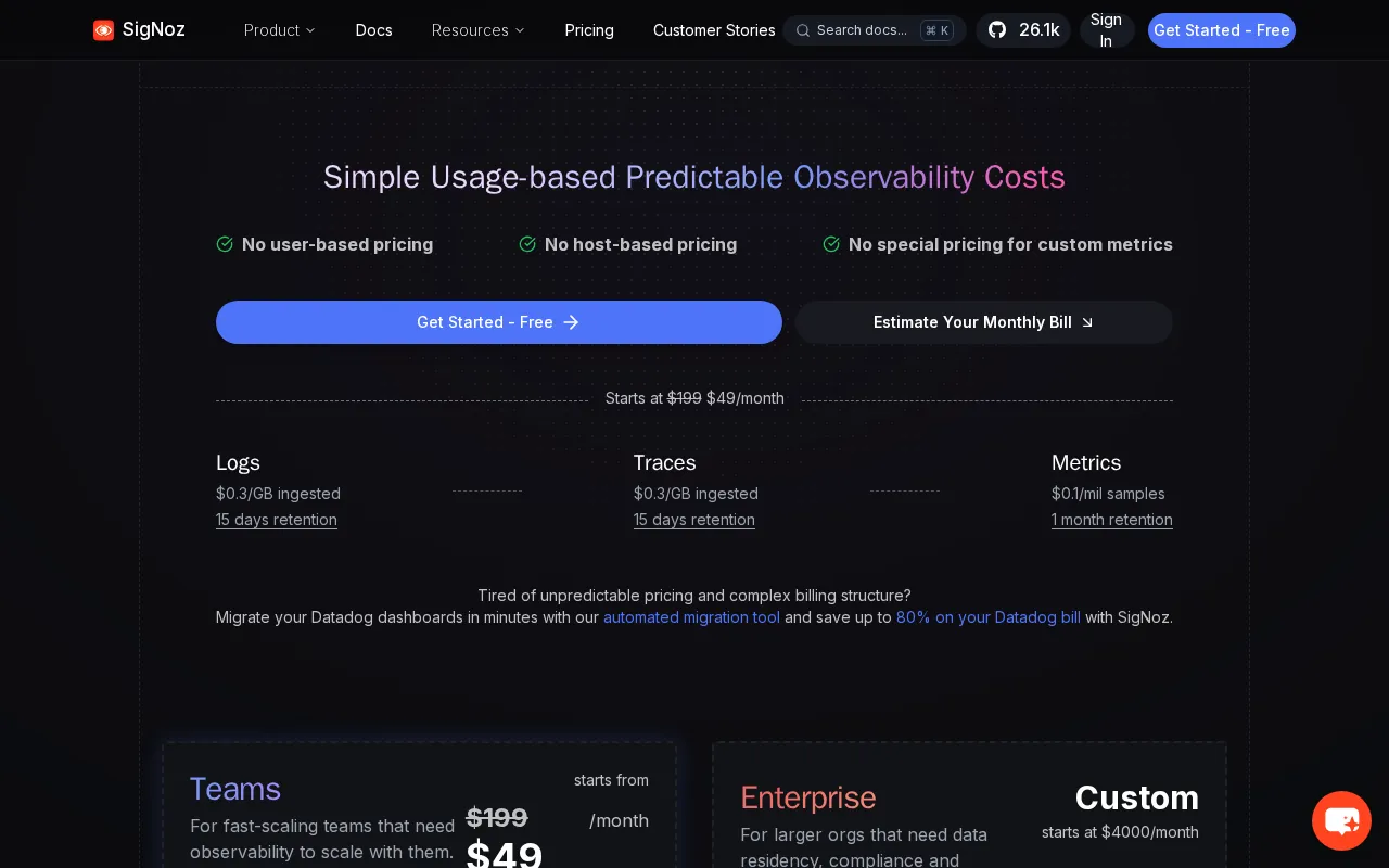 SigNoz — pricing page