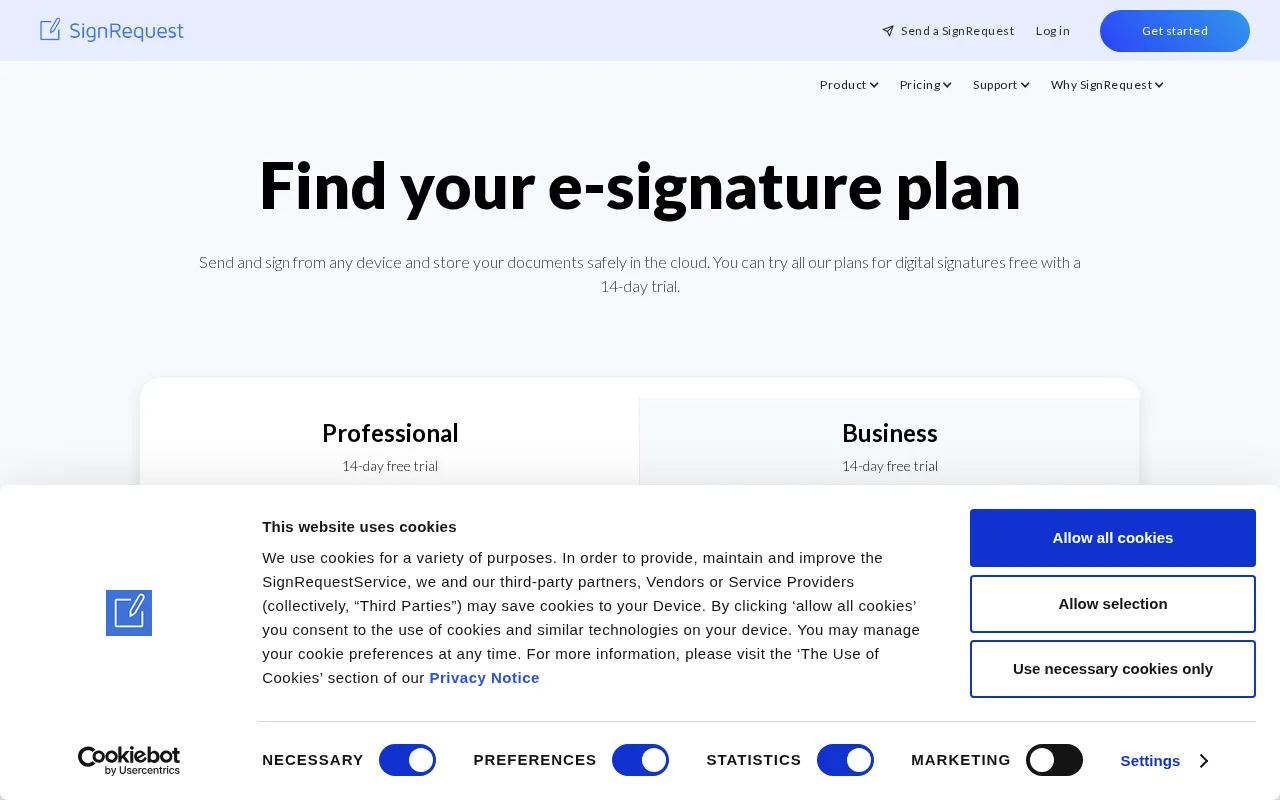 Signrequest — pricing page