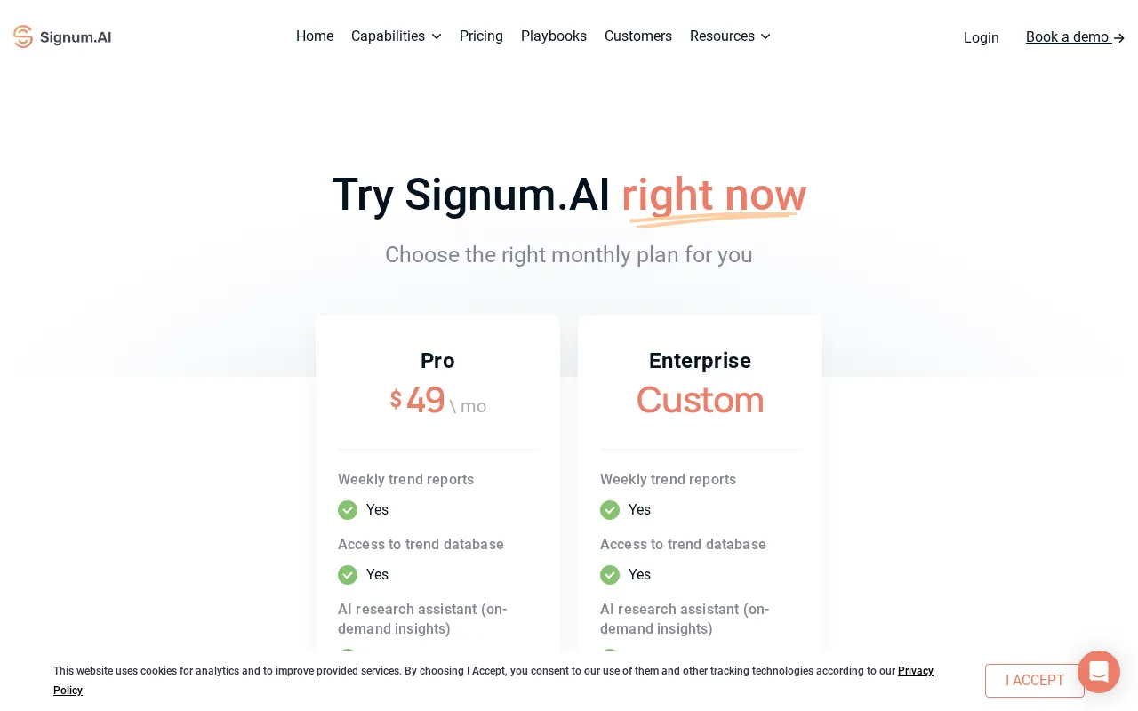 Signum.AI — pricing page