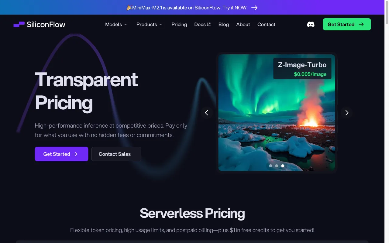 SiliconFlow — pricing page