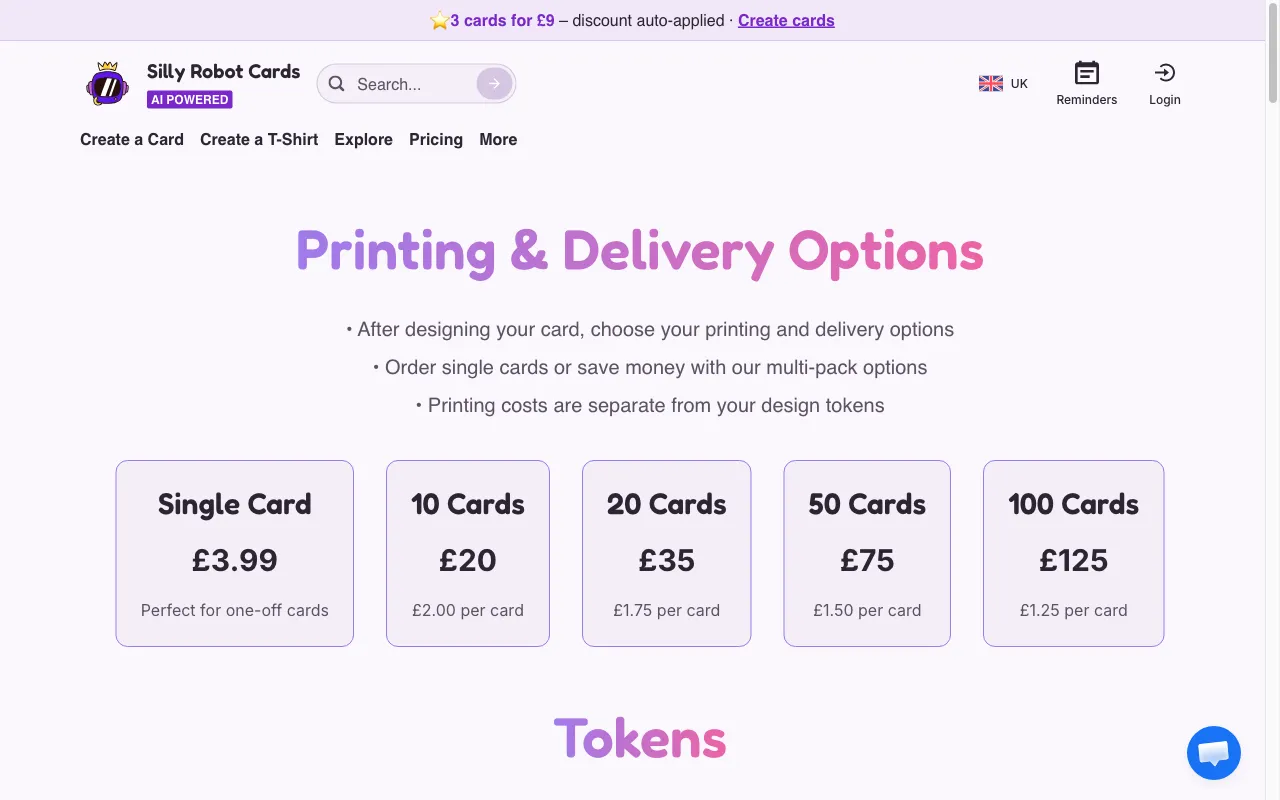 Silly Robot Cards — pricing page