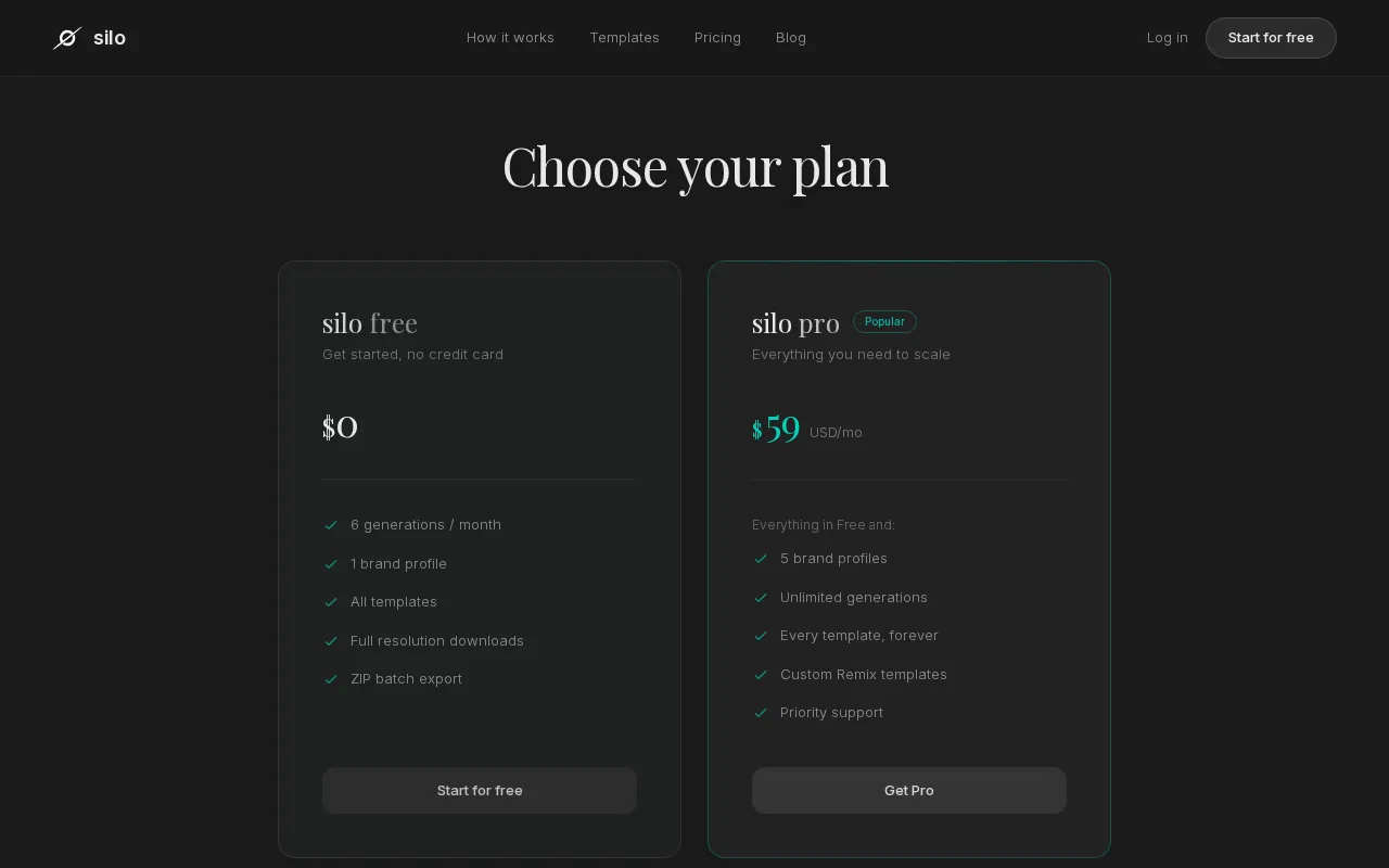 Silo — pricing page