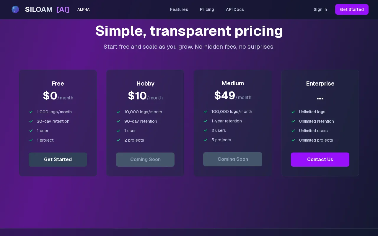 Siloam AI (alpha) — pricing page