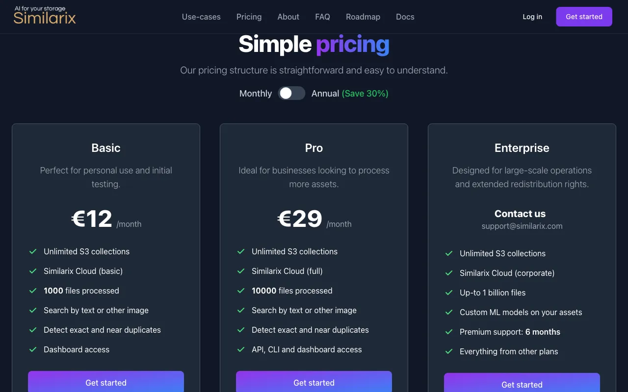 Similarix — pricing page