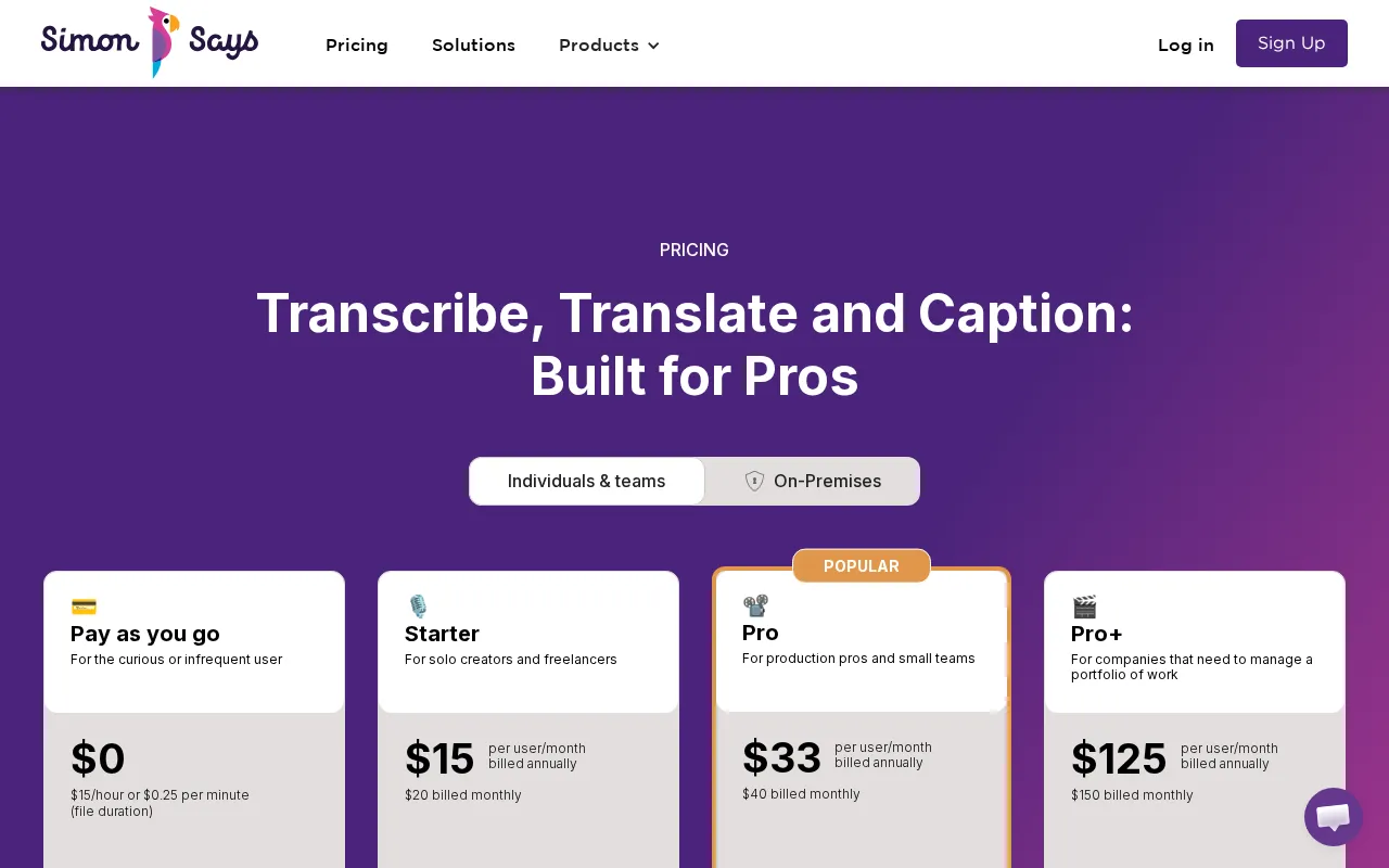 Simon Says — pricing page