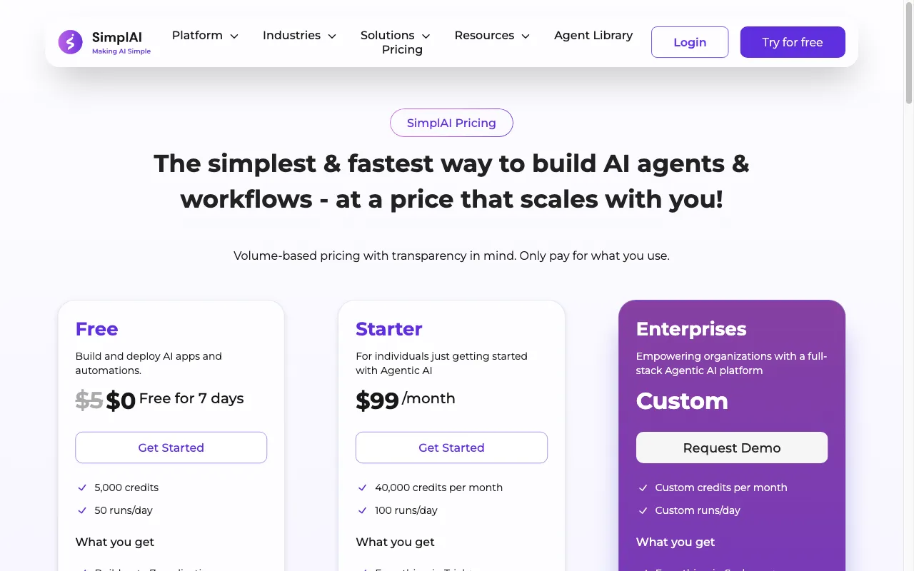 SimplAI — pricing page