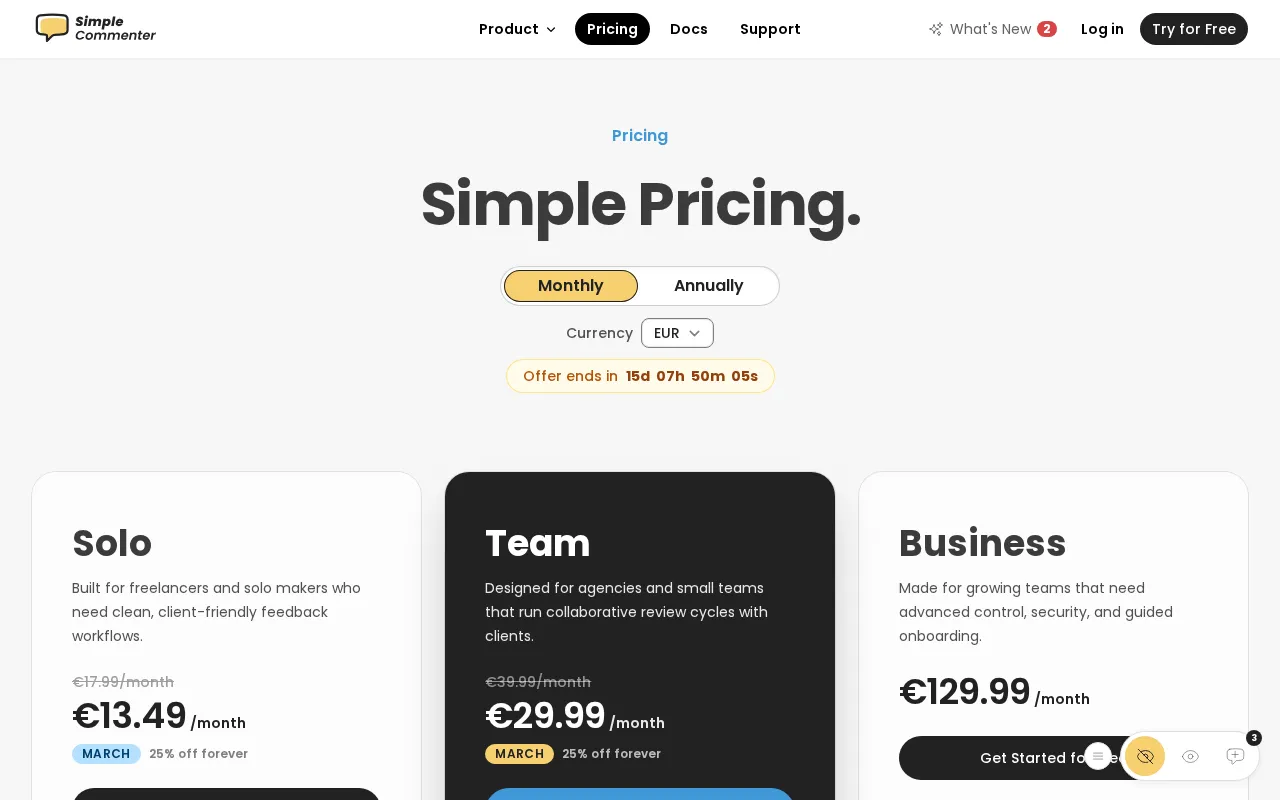 Simple Commenter — pricing page