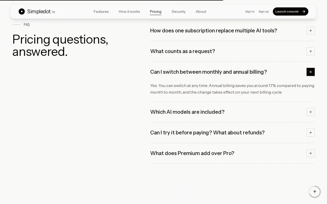 Simpledot — pricing page