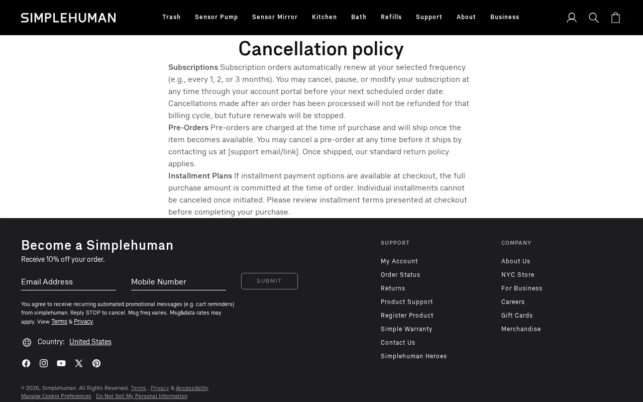 Simplehuman — pricing page