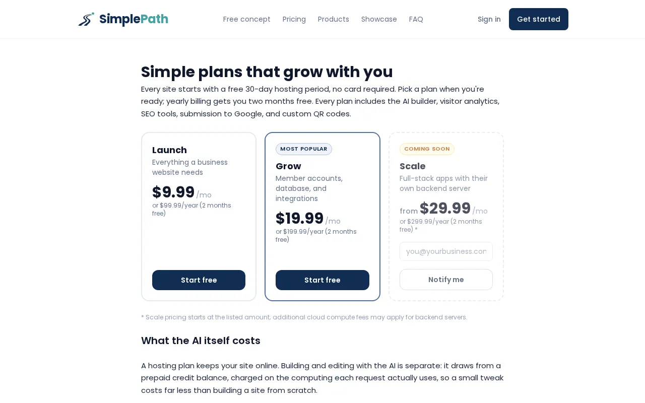 SimplePath — pricing page