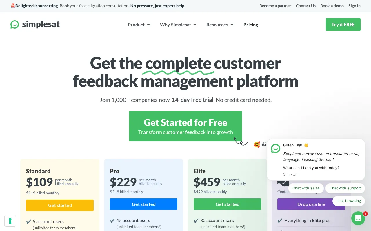 Simplesat — pricing page