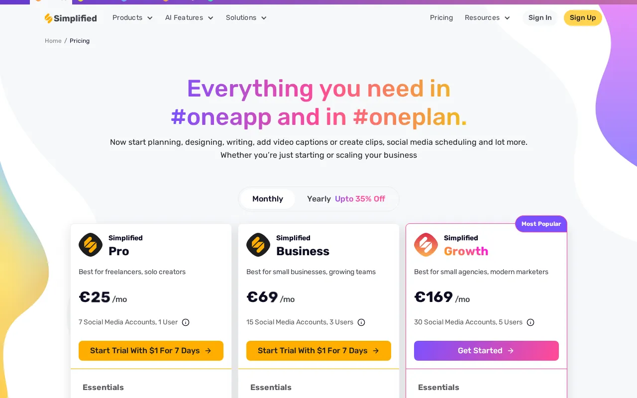 Simplified — pricing page