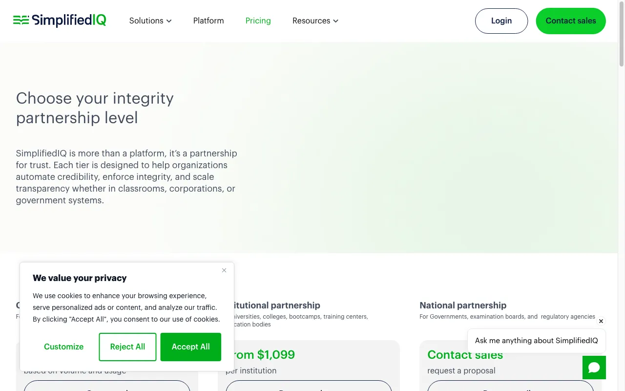 SimplifiedIQ — pricing page