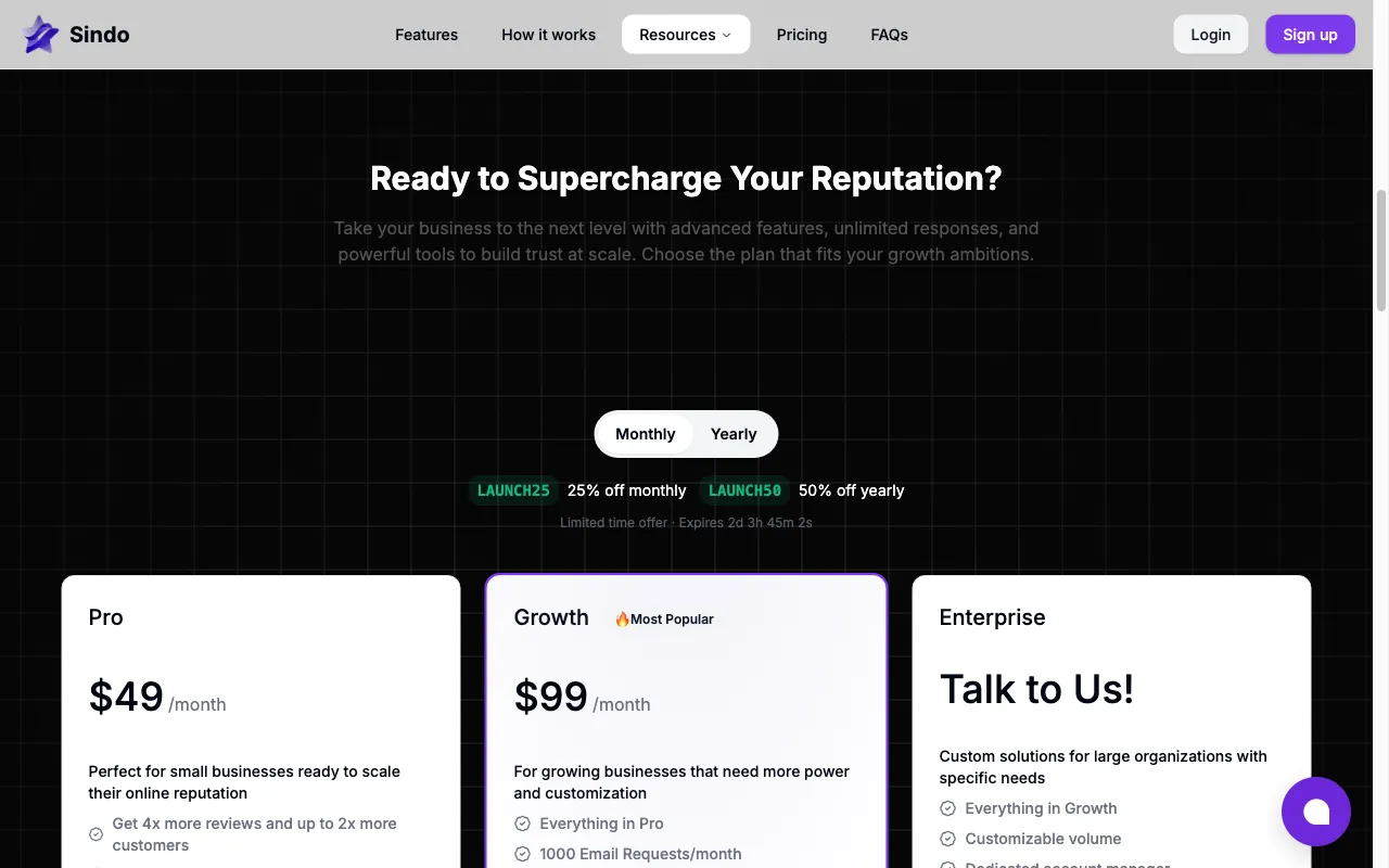Sindo — pricing page
