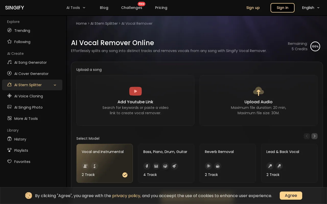 Singify Vocal Remover — preview screenshot