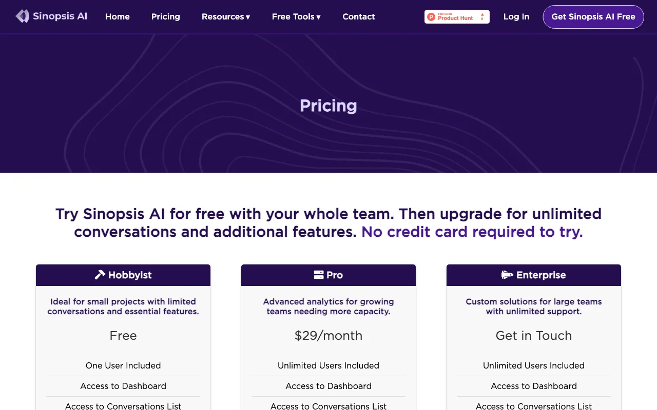 Sinopsis AI — pricing page