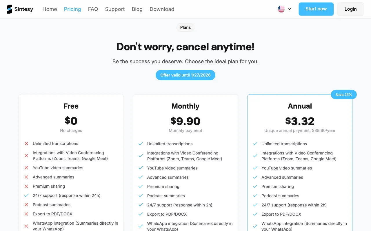 Sintesy — pricing page