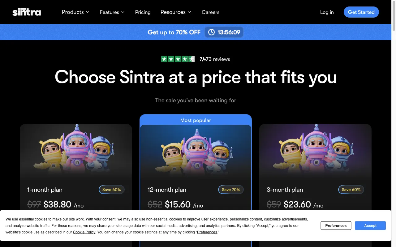 Sintra AI — pricing page